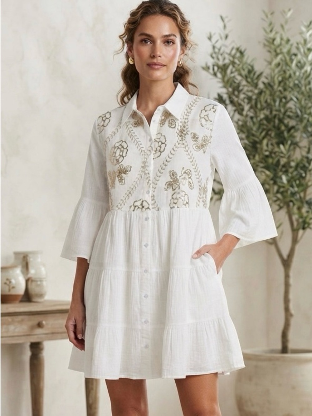 POL Sequin Embroidered Tiered Mini Dress  Size Small Oversized will fit Medium